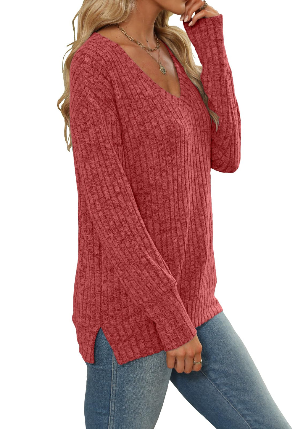 Women's Sweatshirts V Neck Long Sleeve Shirts Casual Fall