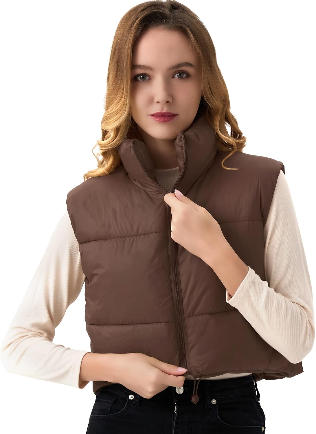 Women's Cropped Puffer Vest Lightweight Sleeveless Warm Vests For Women