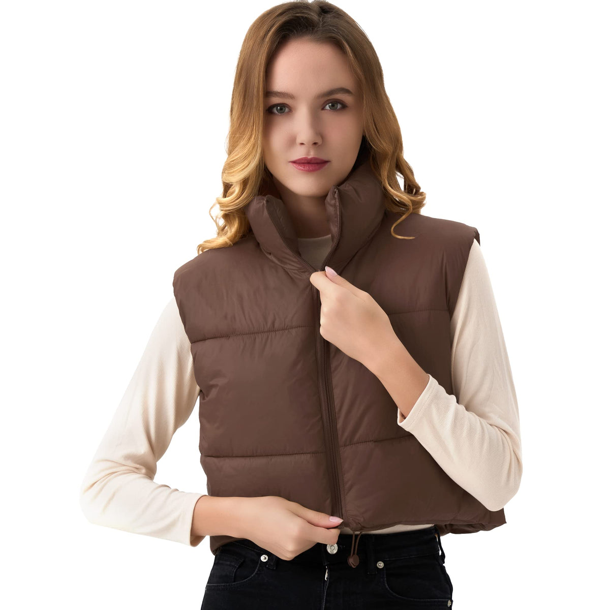Women's Cropped Puffer Vest Lightweight Sleeveless Warm Vests For Women