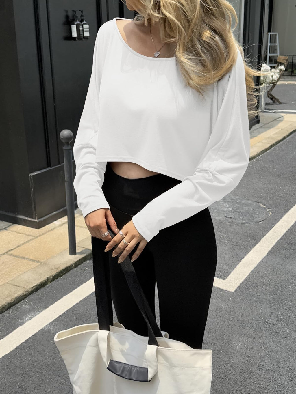 Womens Off The Shoulder Cropped Tops Long Sleeve Loose Fit Sweater