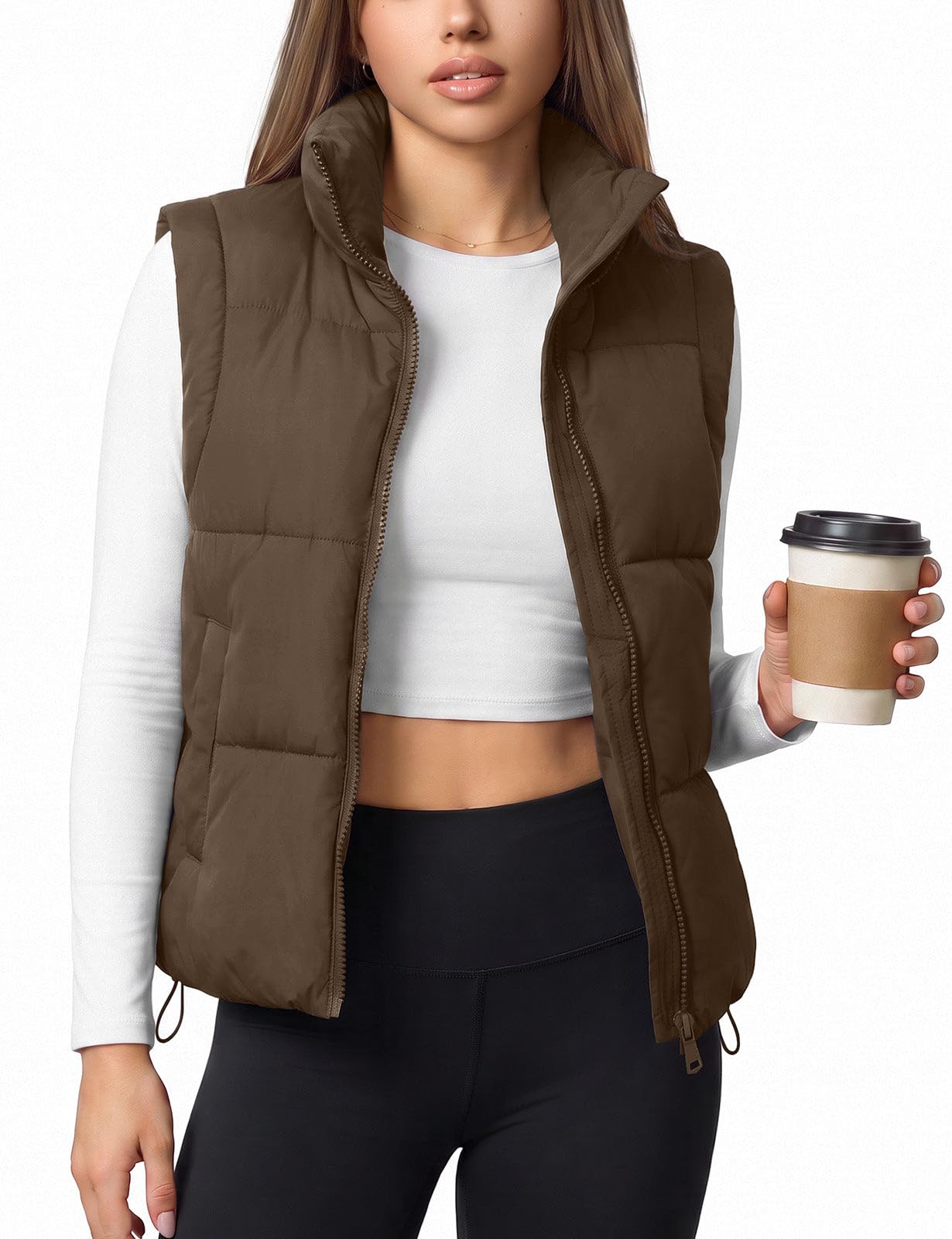 Womens Lightweight Cropped Puffer Vest Quilted Sleeveless Padded Coat