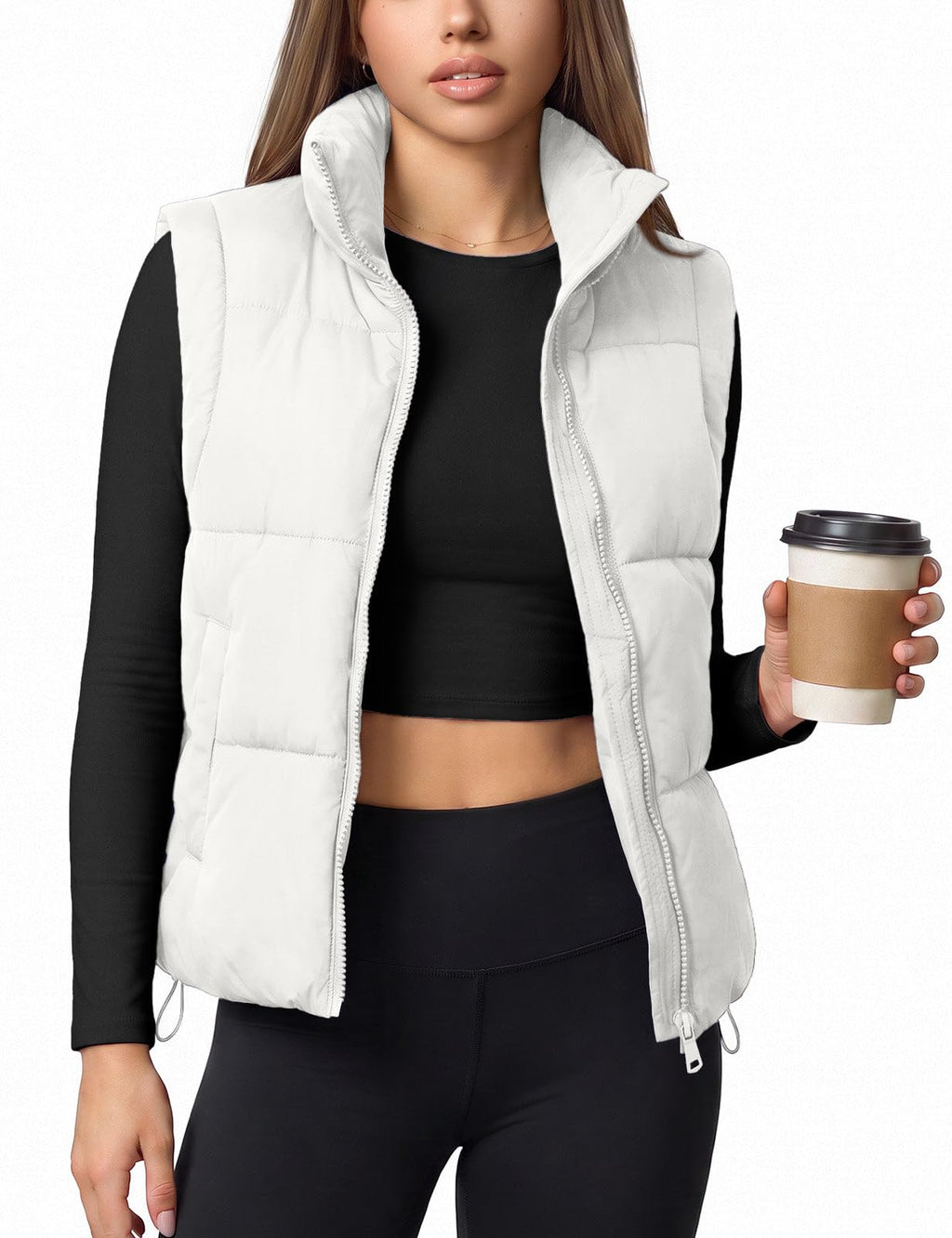 Womens Lightweight Cropped Puffer Vest Quilted Sleeveless Padded Coat