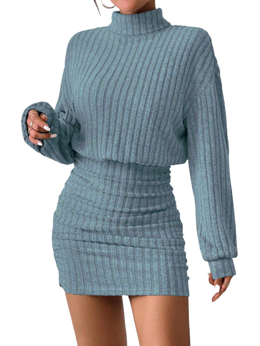 Women's Sweater Dress Ruched Bodycon Mini Dress