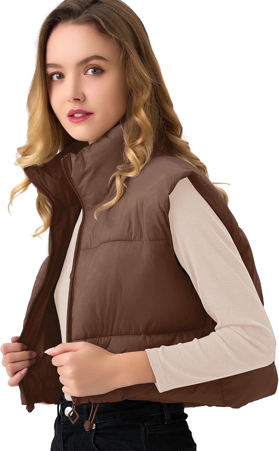 Women's Cropped Puffer Vest Lightweight Sleeveless Warm Vests For Women