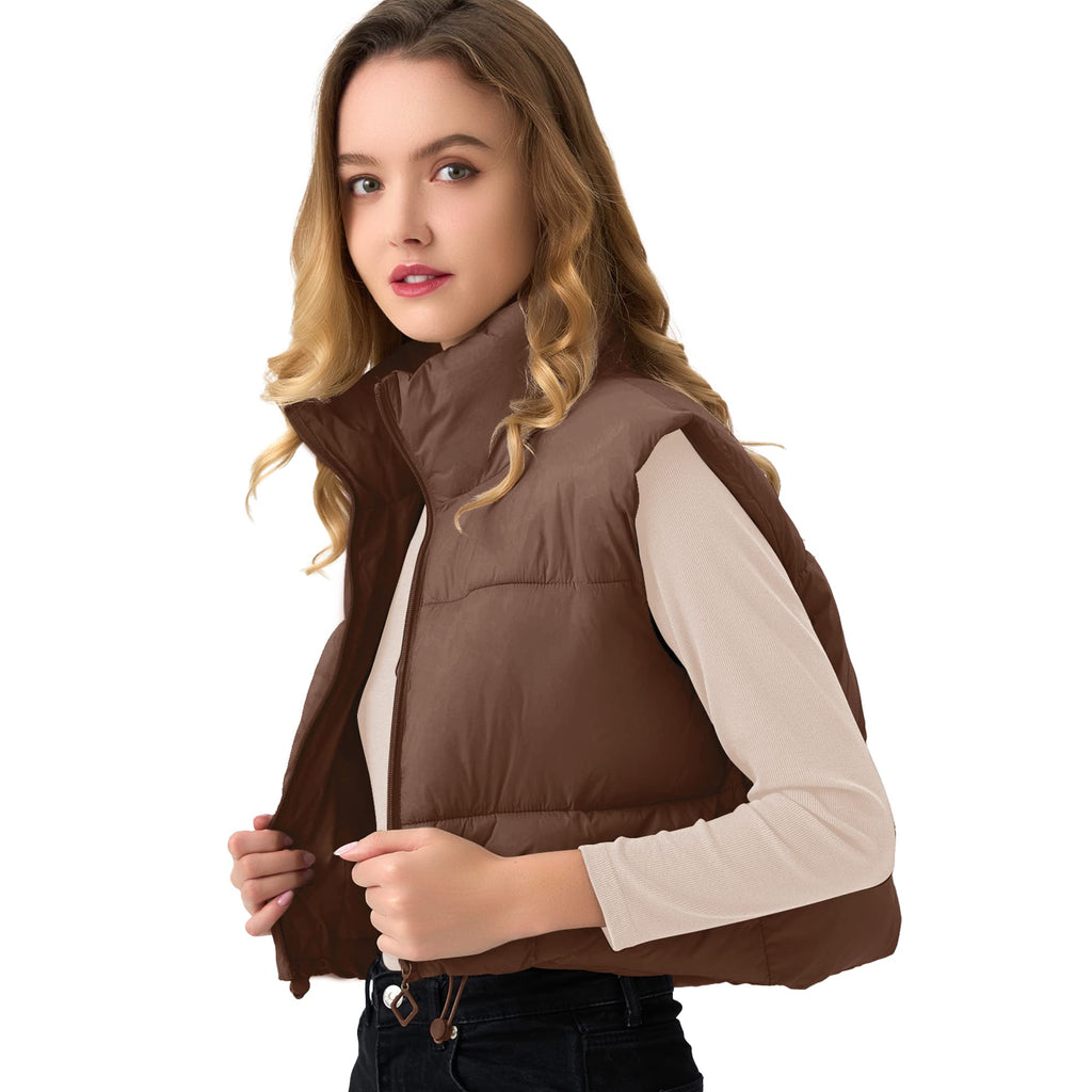 Women's Cropped Puffer Vest Lightweight Sleeveless Warm Vests For Women