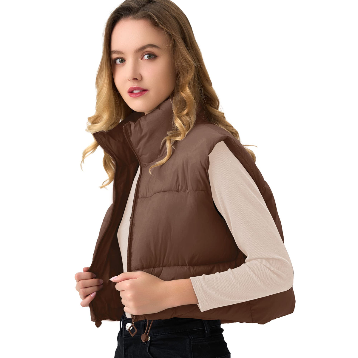 Women's Cropped Puffer Vest Lightweight Sleeveless Warm Vests For Women