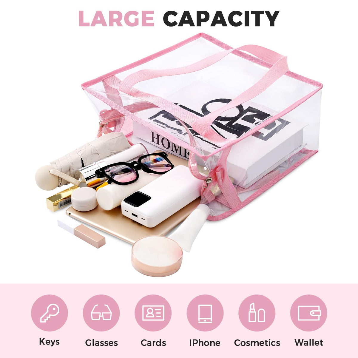 Clear Bags Concert Stadium Approved Clear Tote Bag with Zipper Closure Crossbody Shoulder Bag with Adjustable Strap