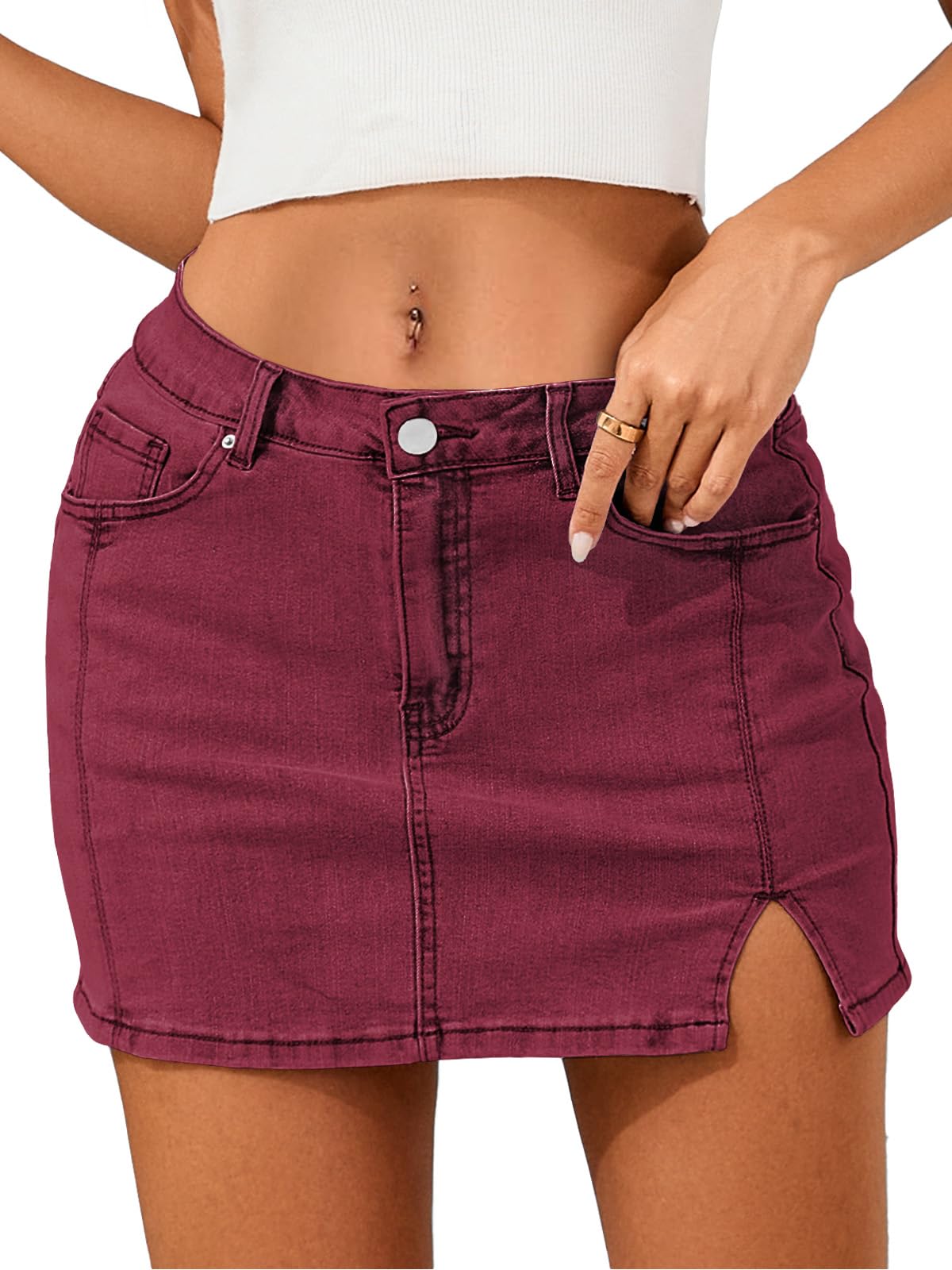 Denim Jean Skirts for Women Stretchy Mini Skirt Side Slit