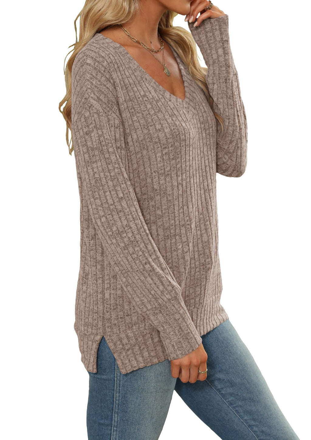 Women's Sweatshirts V Neck Long Sleeve Shirts Casual Fall
