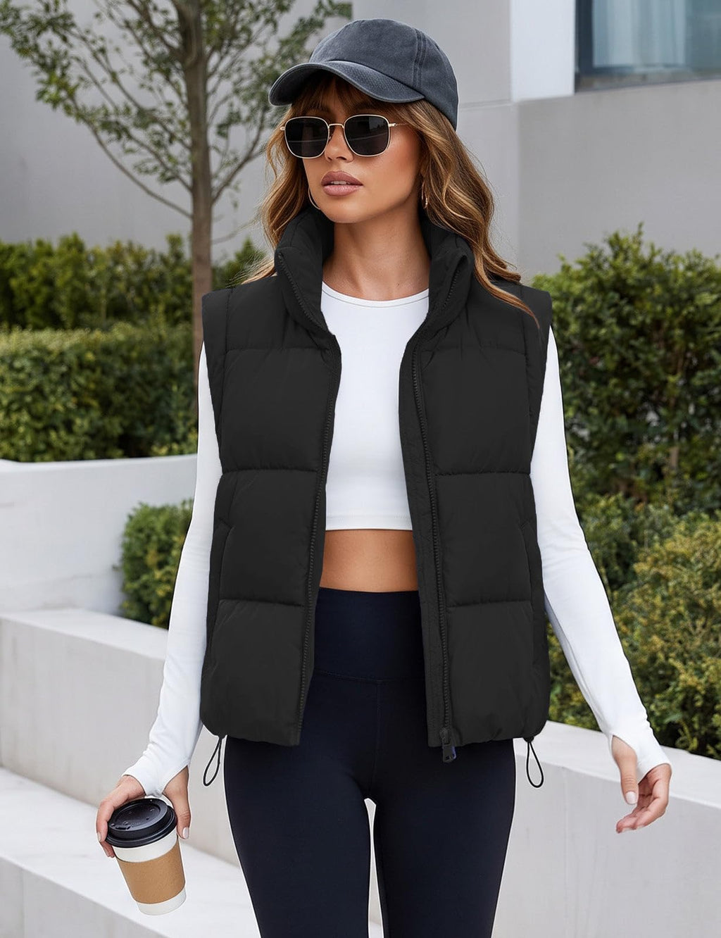 Womens Lightweight Cropped Puffer Vest Quilted Sleeveless Padded Coat