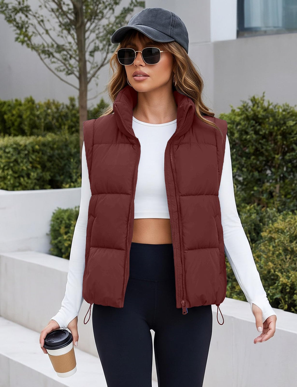 Womens Lightweight Cropped Puffer Vest Quilted Sleeveless Padded Coat