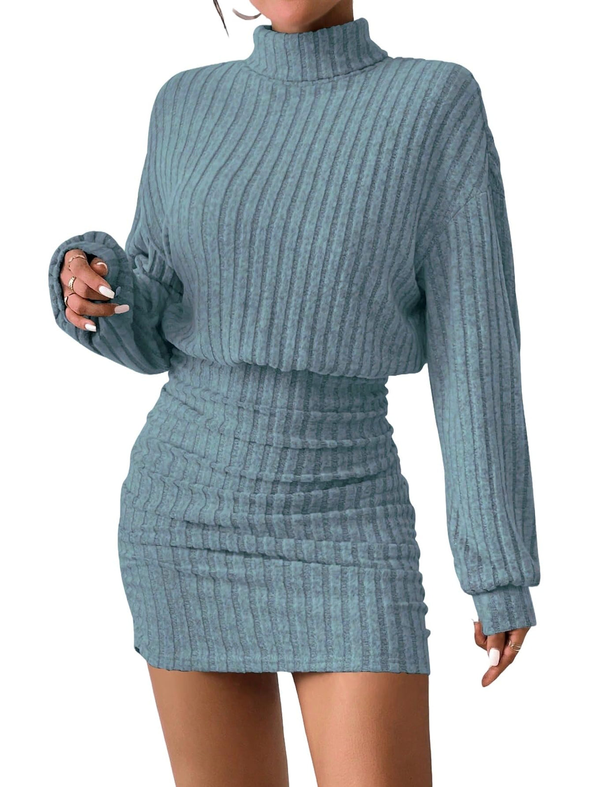 Women's Sweater Dress Ruched Bodycon Mini Dress
