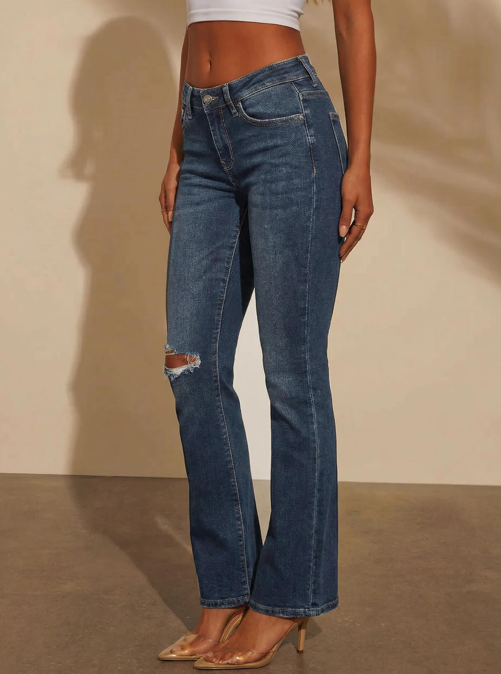 Women's Stretch Low Rise Elastic Skinny Distressed Flare Jeans