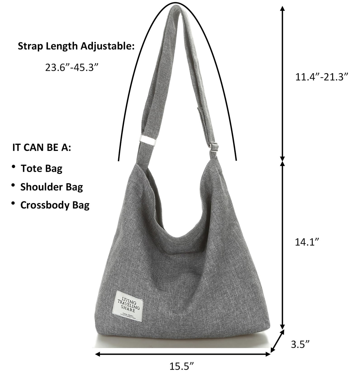 Women's Retro Large Size Canvas Shoulder Bag Hobo Crossbody Handbag Casual Tote