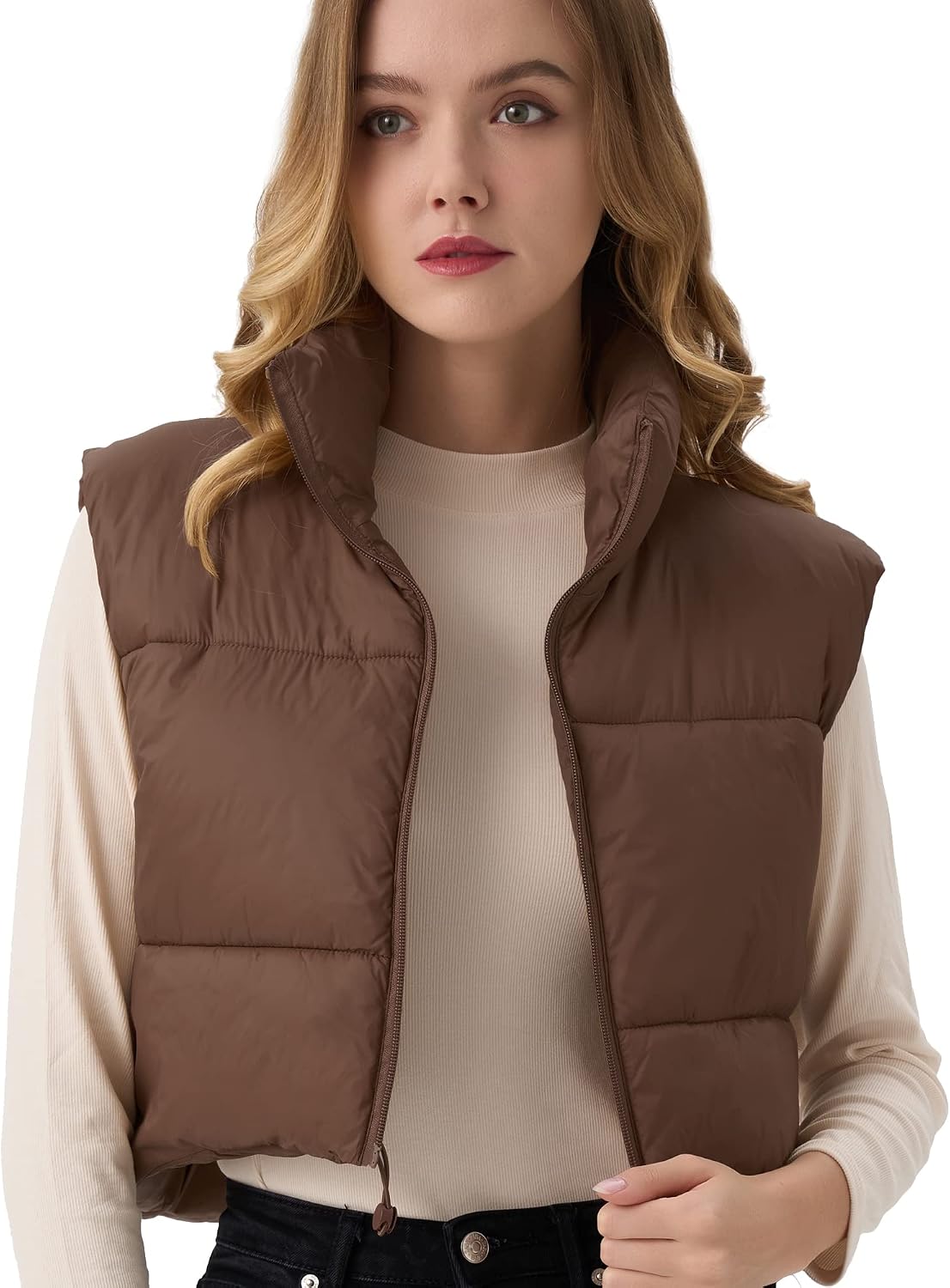 Women's Cropped Puffer Vest Lightweight Sleeveless Warm Vests For Women