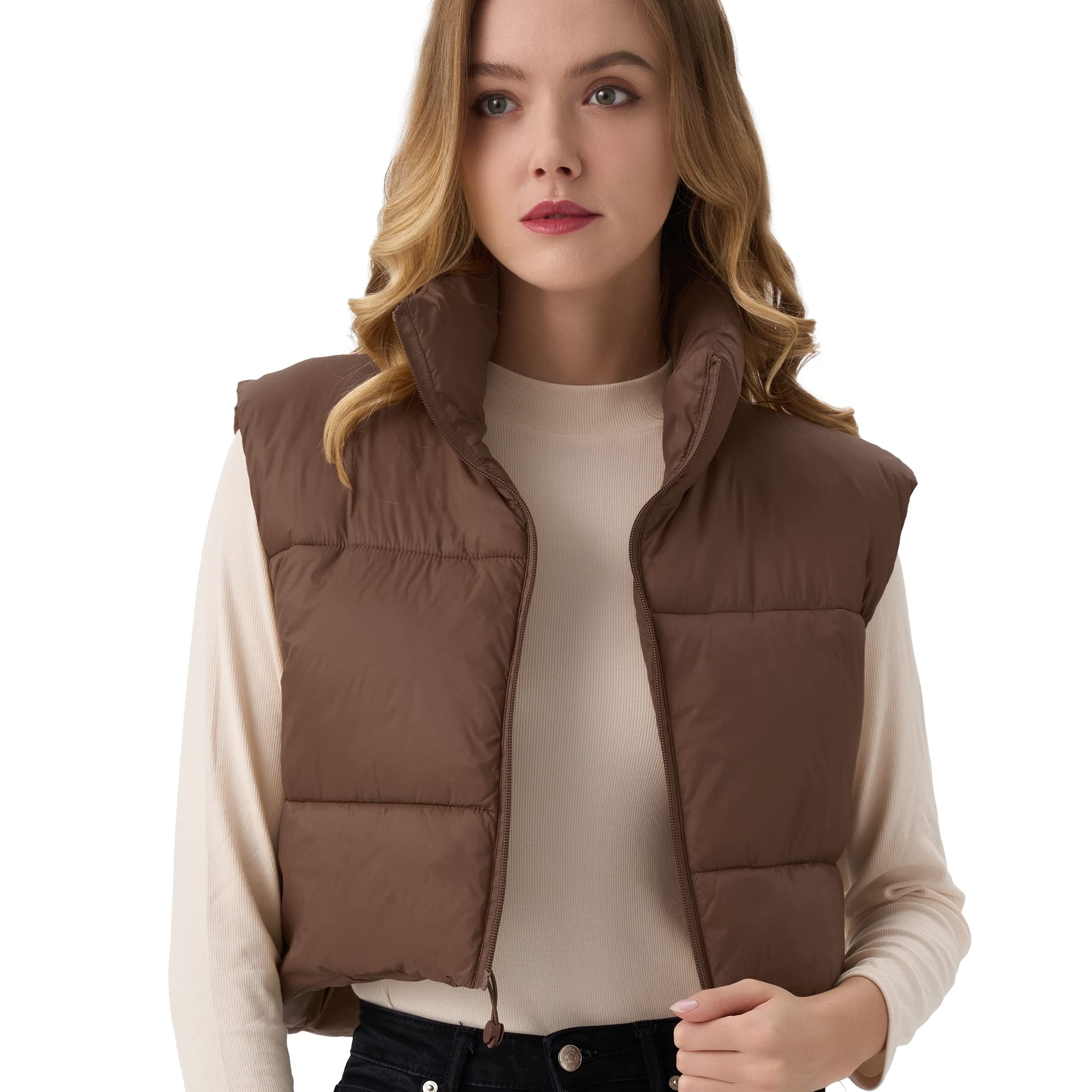 Women's Cropped Puffer Vest Lightweight Sleeveless Warm Vests For Women