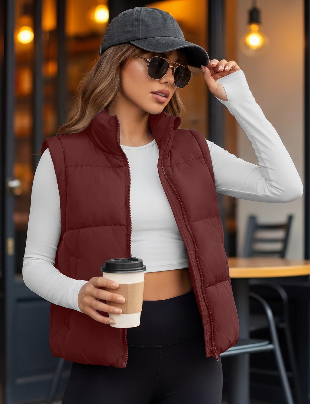 Womens Lightweight Cropped Puffer Vest Quilted Sleeveless Padded Coat