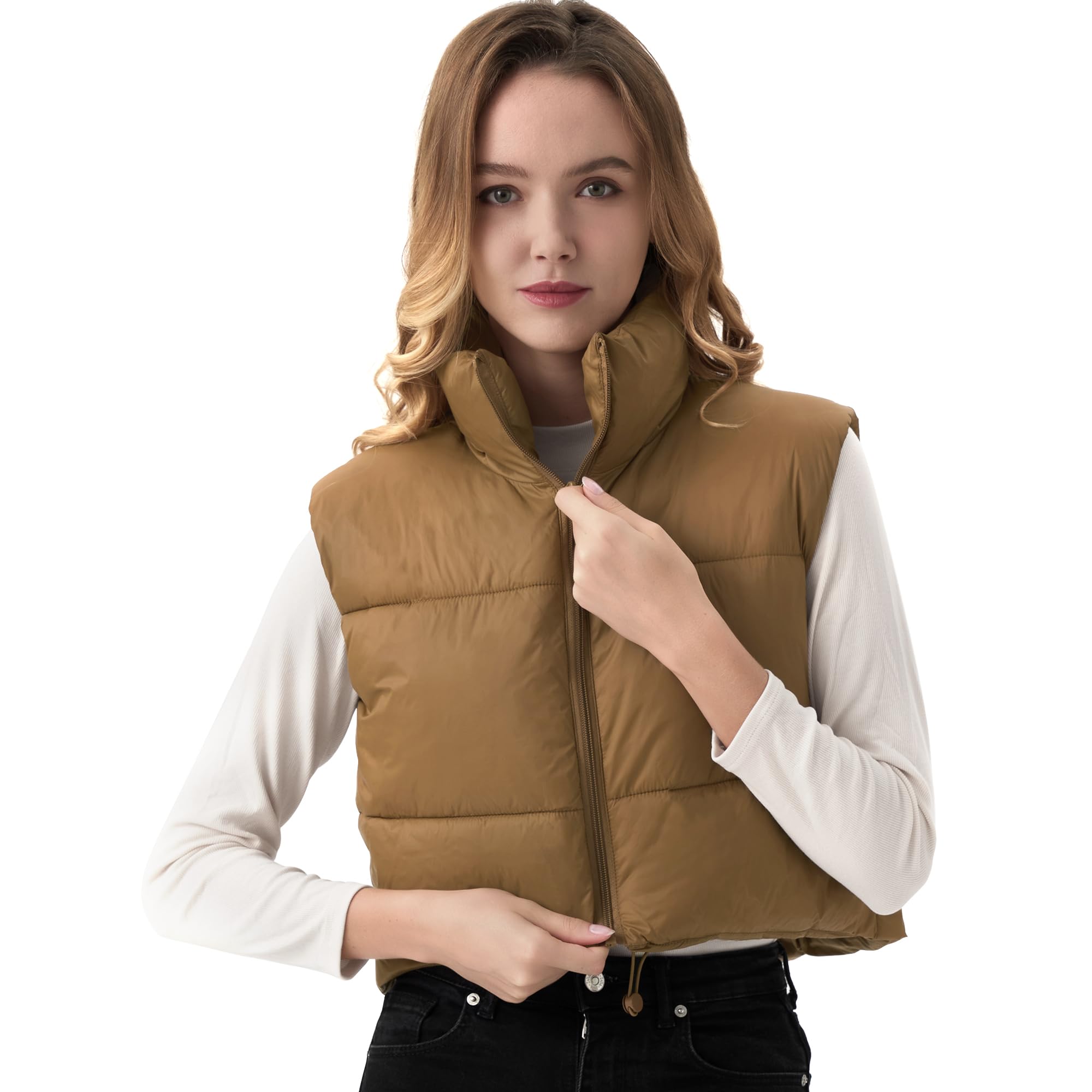 Women's Cropped Puffer Vest Lightweight Sleeveless Warm Vests For Women