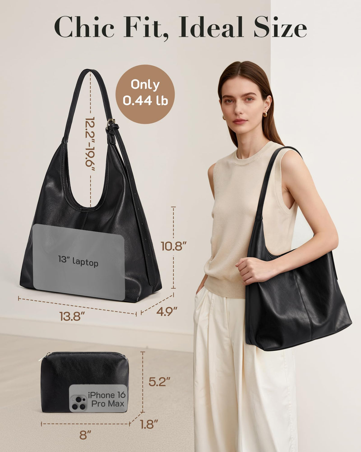 Fall Hobo Bags Purses with Makeupbag for Women, Soft Shoulder Bag Vegan Leather Tote Crossbody With makeup bag Purse Ladies Slouchy Handbag with Pouch