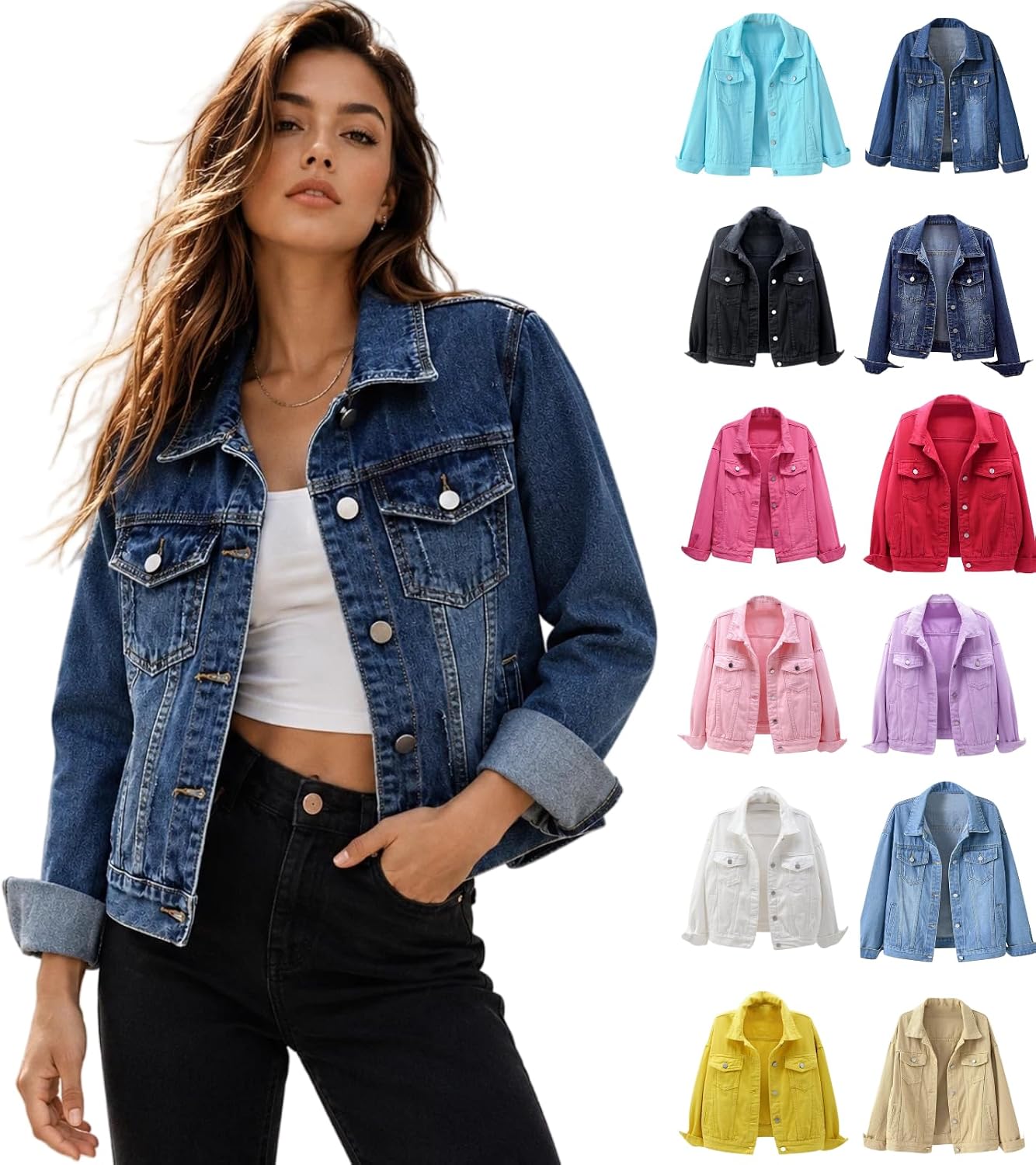 Plus Womens Denim Jackets Long Sleeve Button Jean Coats Fall Jacket With Pockets