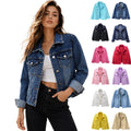Plus Womens Denim Jackets Long Sleeve Button Jean Coats Fall Jacket With Pockets