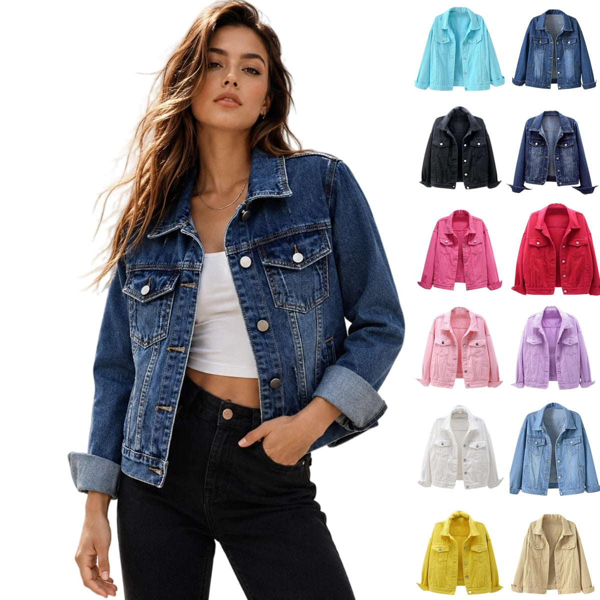Plus Womens Denim Jackets Long Sleeve Button Jean Coats Fall Jacket With Pockets