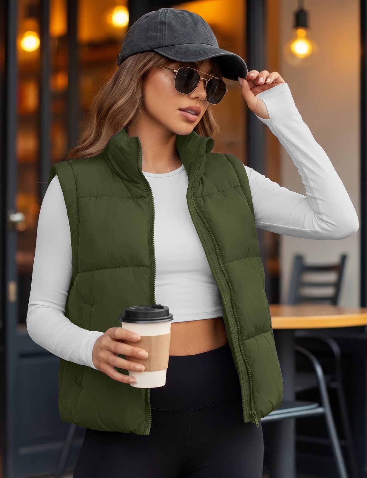 Womens Lightweight Cropped Puffer Vest Quilted Sleeveless Padded Coat