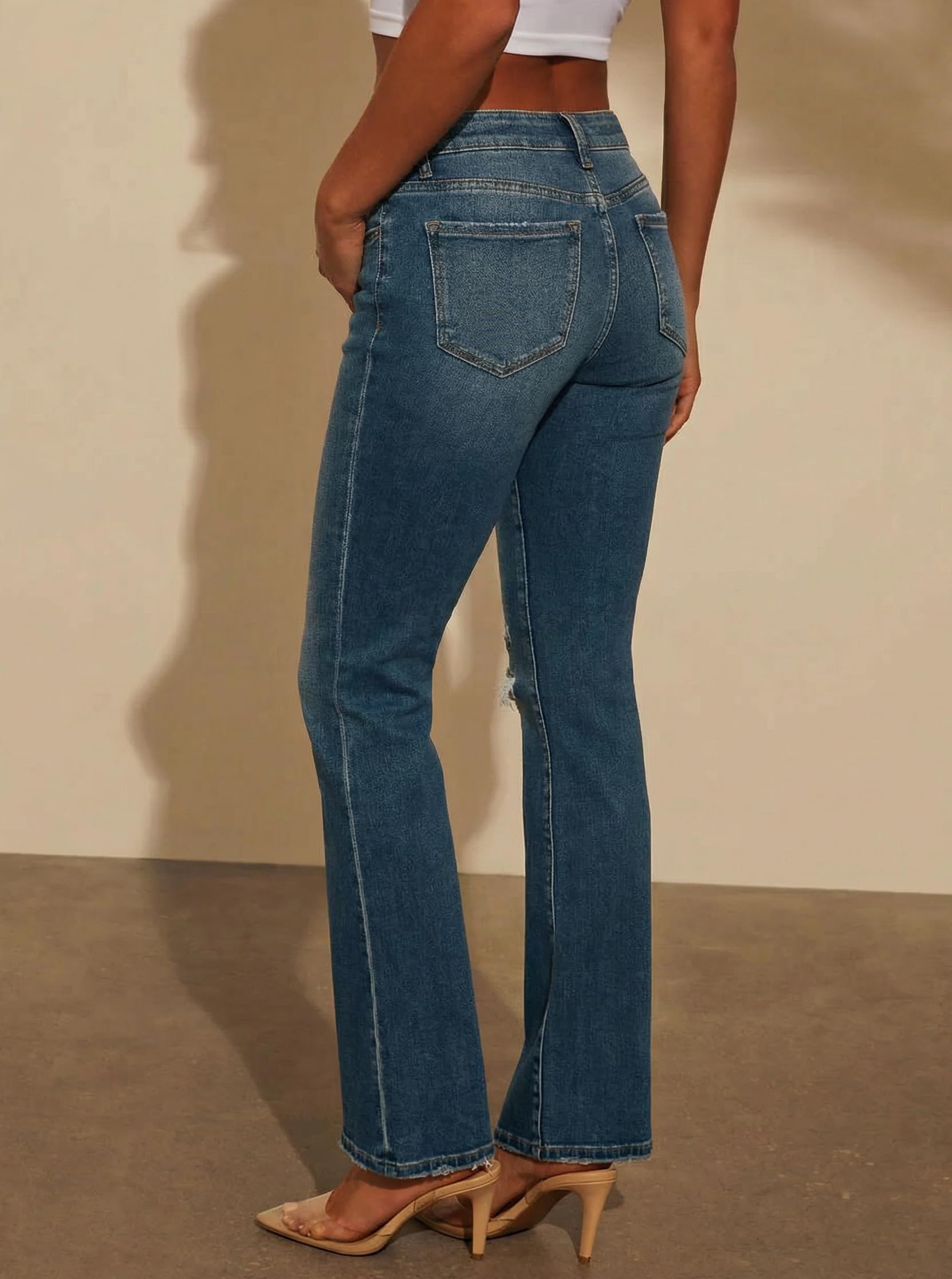 Women's Stretch Low Rise Elastic Skinny Distressed Flare Jeans