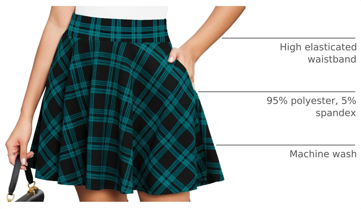 Women's Flared Mini Skater Skirt with Pockets Versatile High Waist Casual Skirts