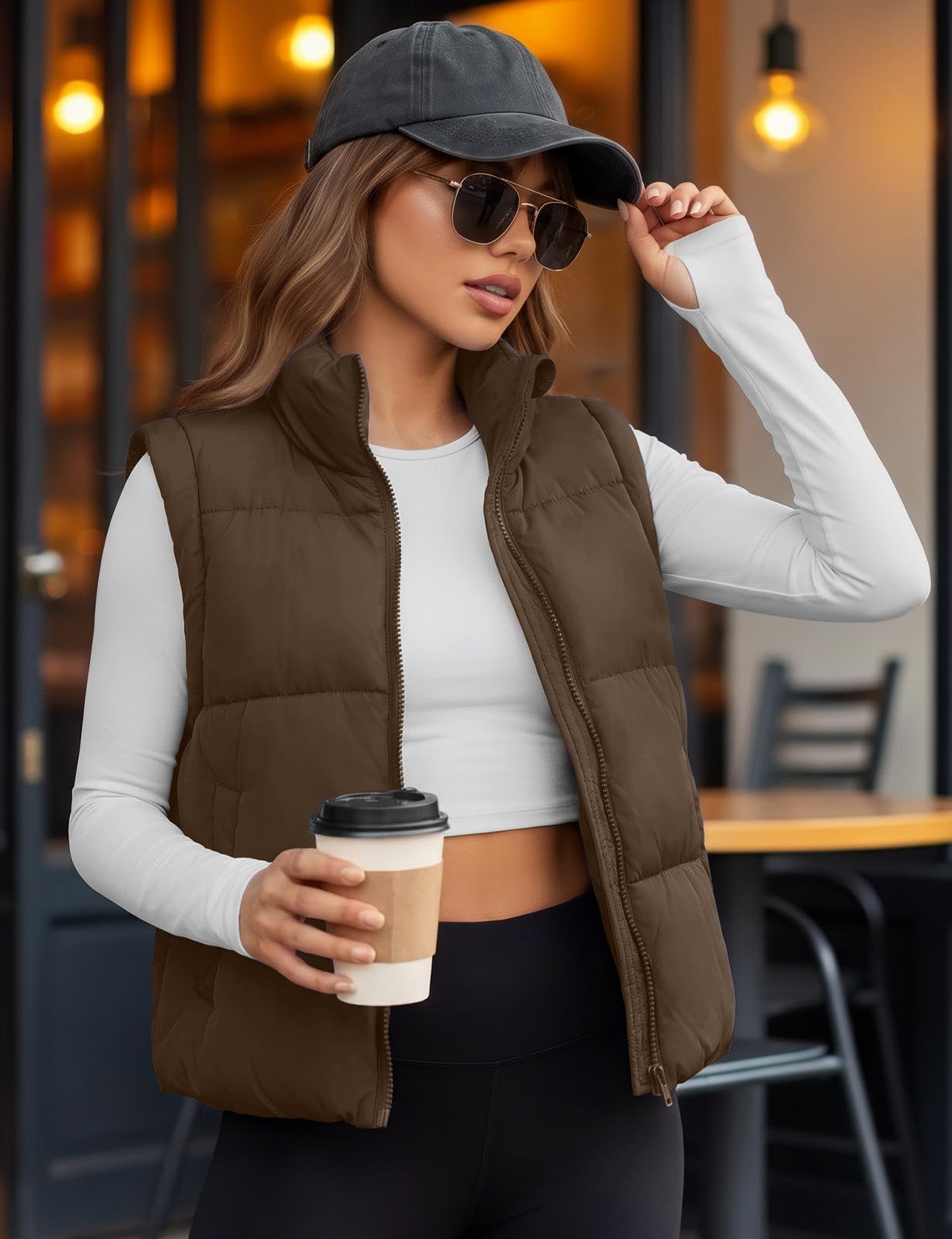Womens Lightweight Cropped Puffer Vest Quilted Sleeveless Padded Coat