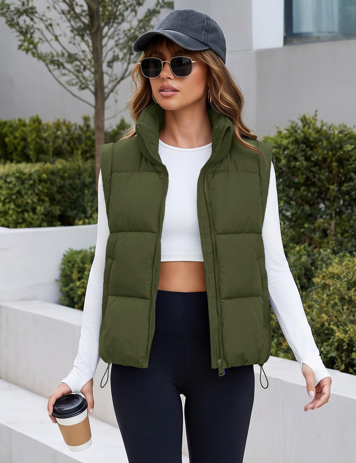 Womens Lightweight Cropped Puffer Vest Quilted Sleeveless Padded Coat