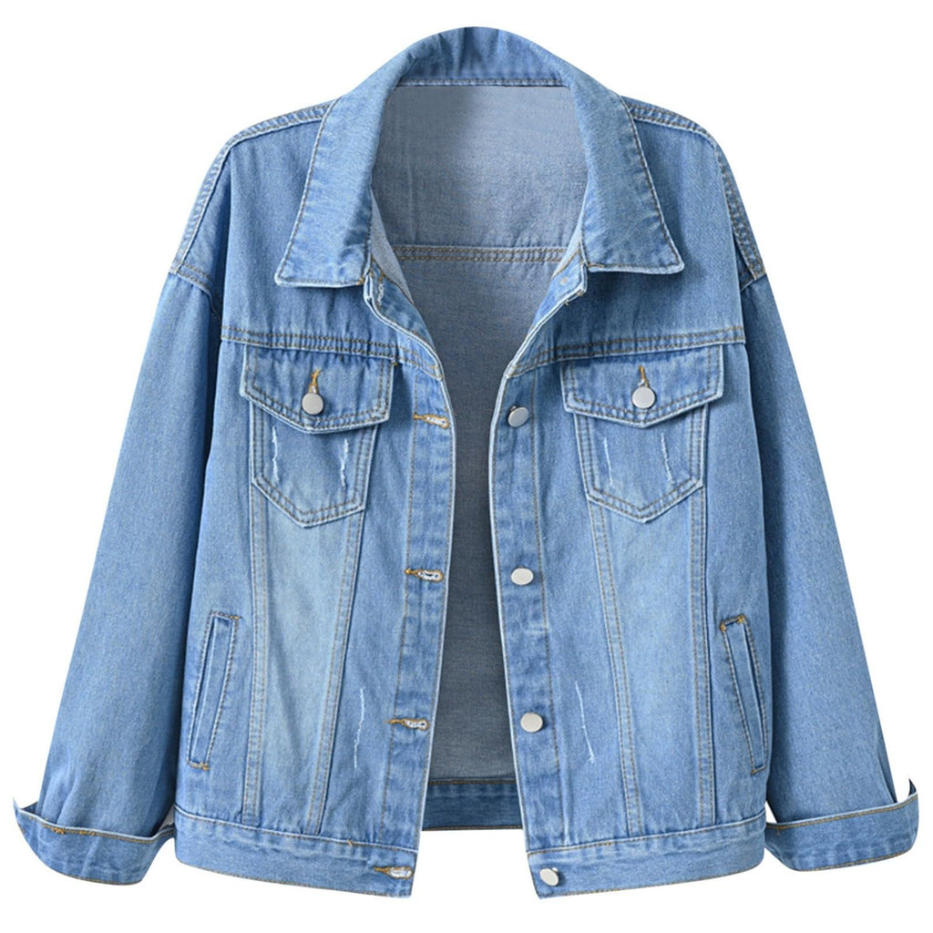 Plus Womens Denim Jackets Long Sleeve Button Jean Coats Fall Jacket With Pockets