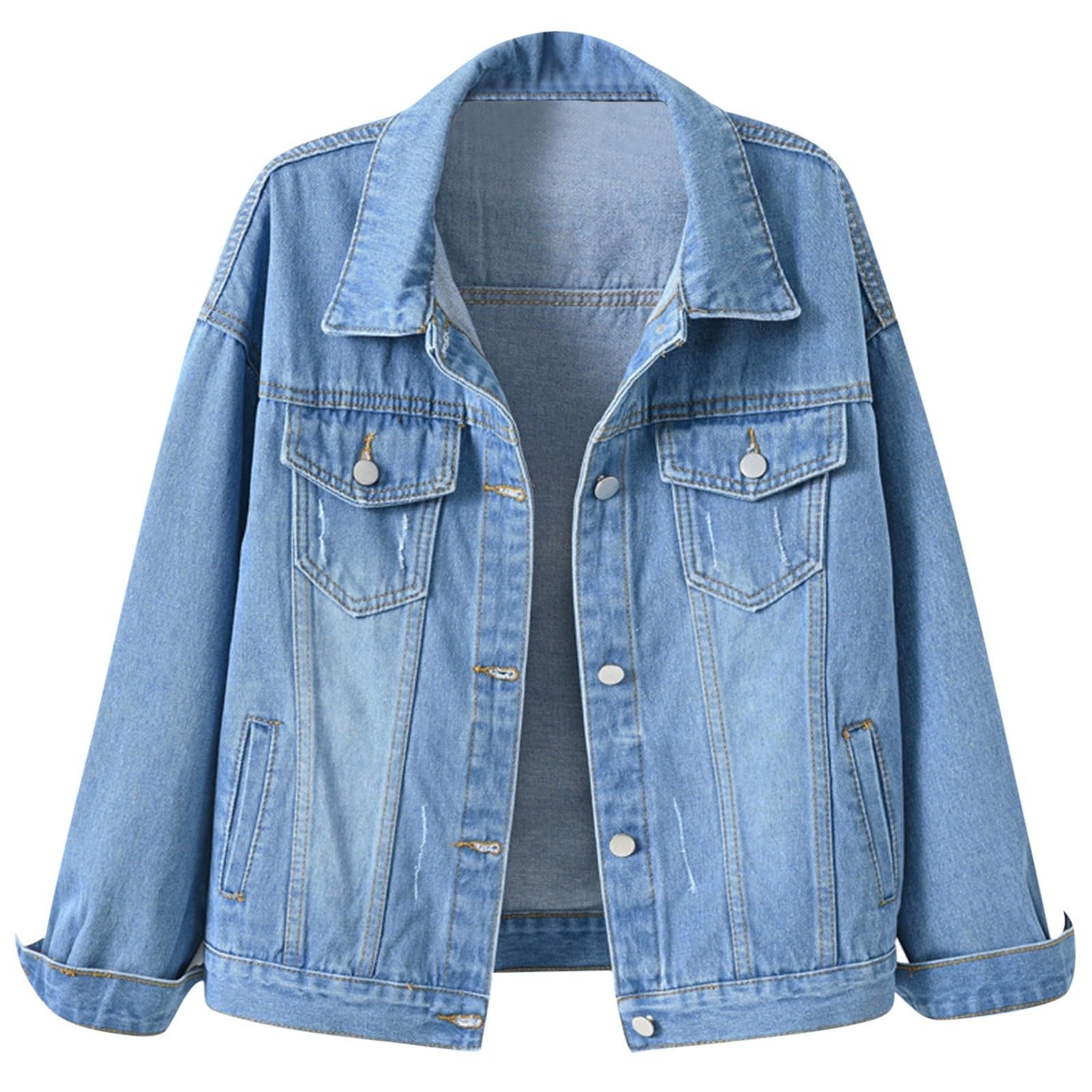 Plus Womens Denim Jackets Long Sleeve Button Jean Coats Fall Jacket With Pockets