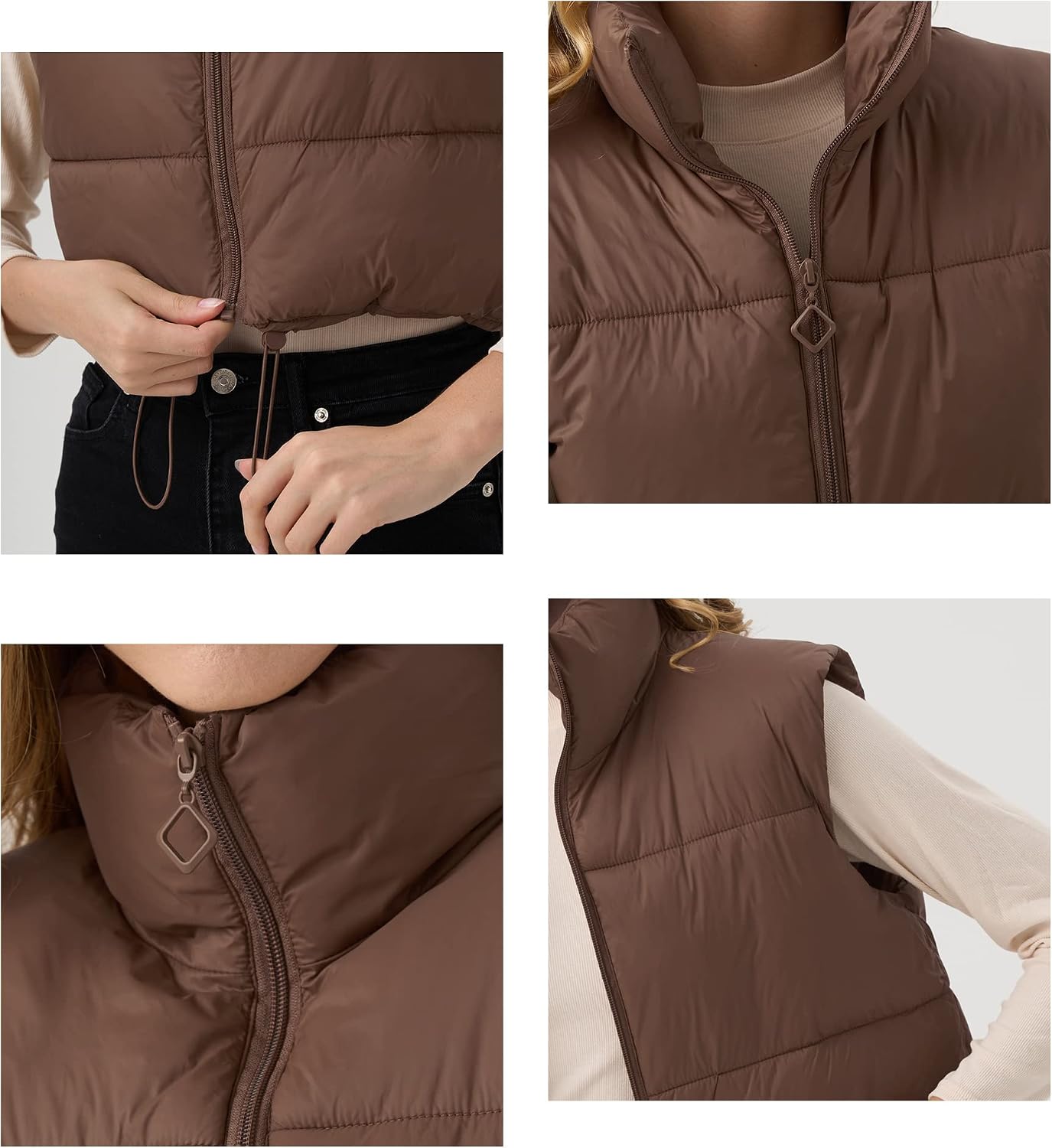 Women's Cropped Puffer Vest Lightweight Sleeveless Warm Vests For Women