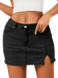 Denim Jean Skirts for Women Stretchy Mini Skirt Side Slit