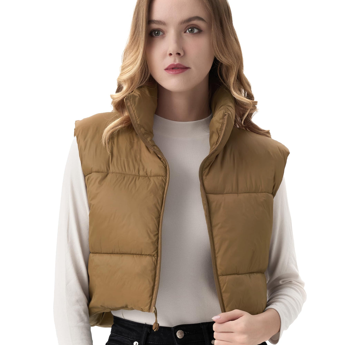Women's Cropped Puffer Vest Lightweight Sleeveless Warm Vests For Women
