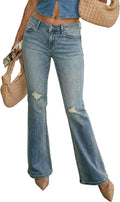 Women's Stretch Low Rise Elastic Skinny Distressed Flare Jeans
