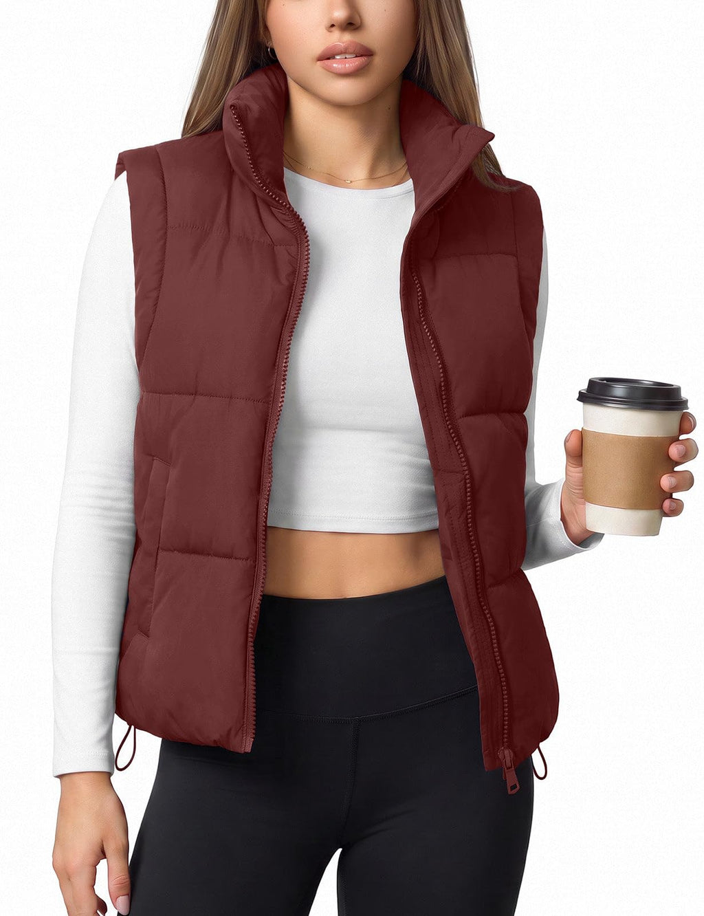 Womens Lightweight Cropped Puffer Vest Quilted Sleeveless Padded Coat