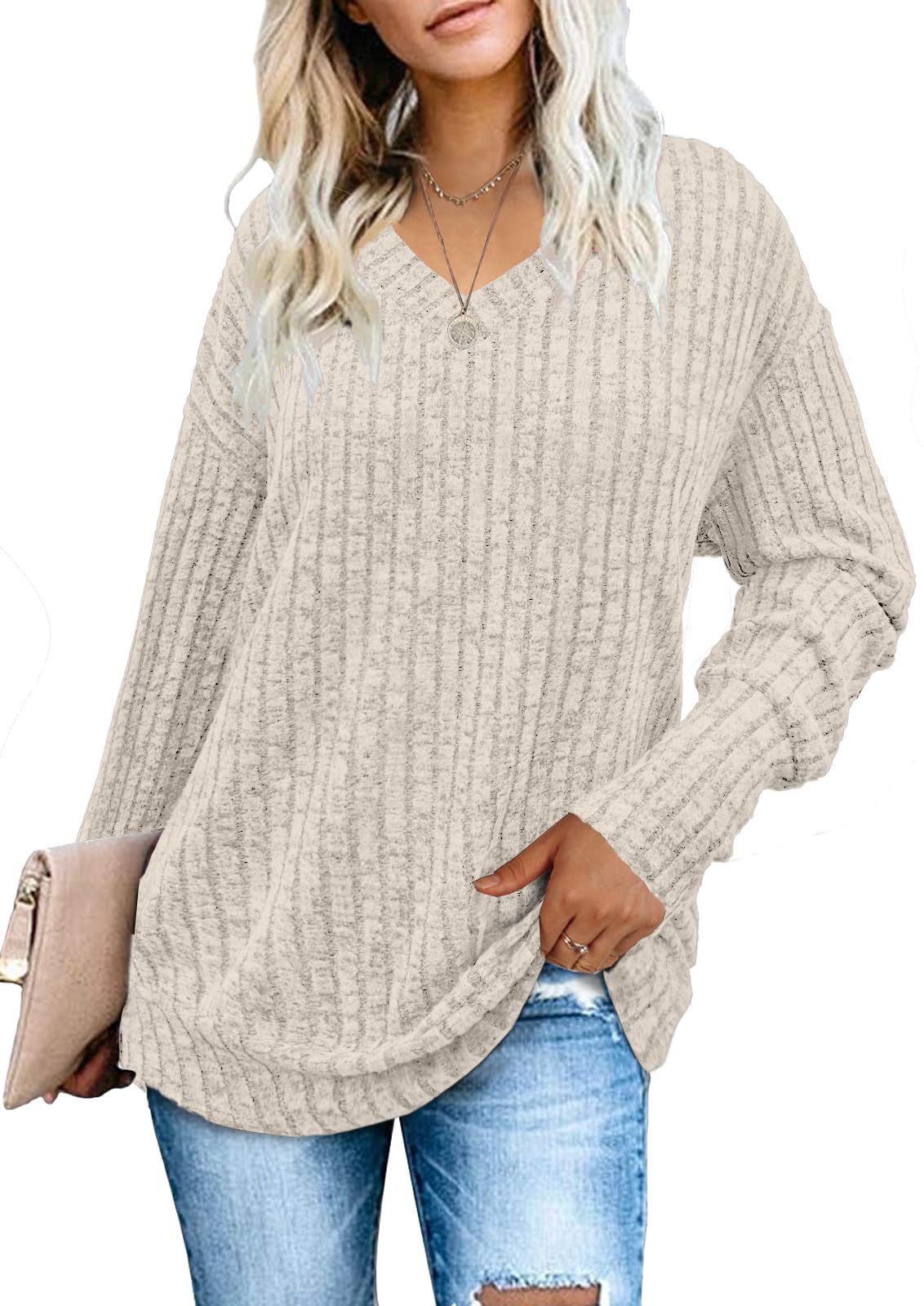 Women's Sweatshirts V Neck Long Sleeve Shirts Casual Fall