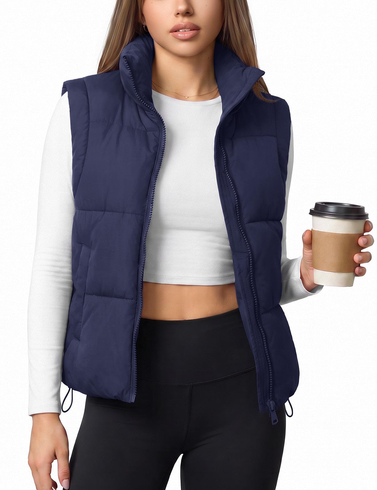 Womens Lightweight Cropped Puffer Vest Quilted Sleeveless Padded Coat