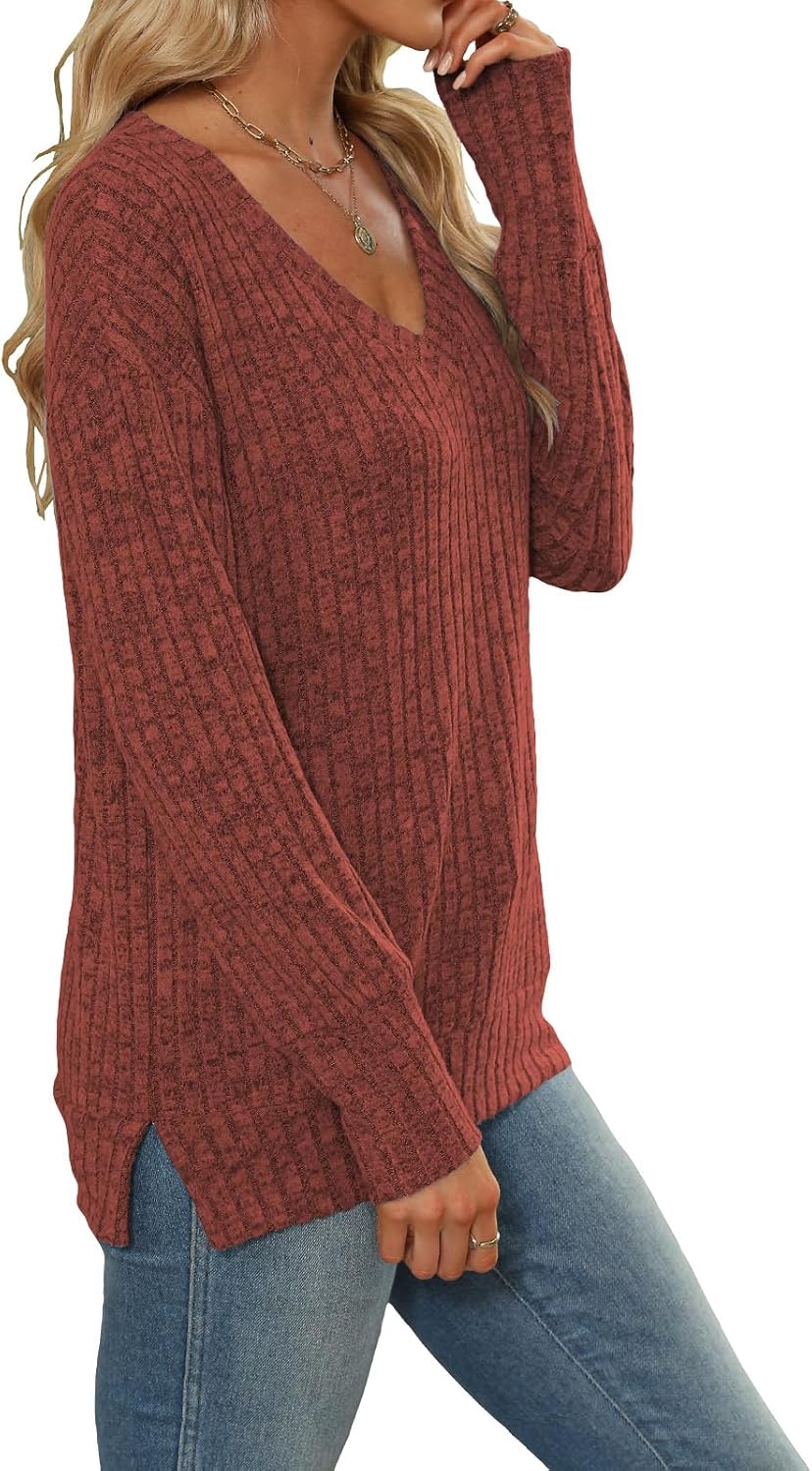 Women's Sweatshirts V Neck Long Sleeve Shirts Casual Fall