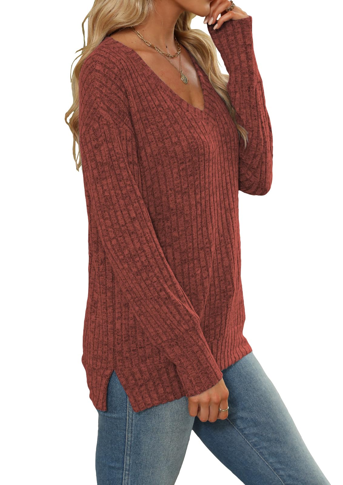 Women's Sweatshirts V Neck Long Sleeve Shirts Casual Fall
