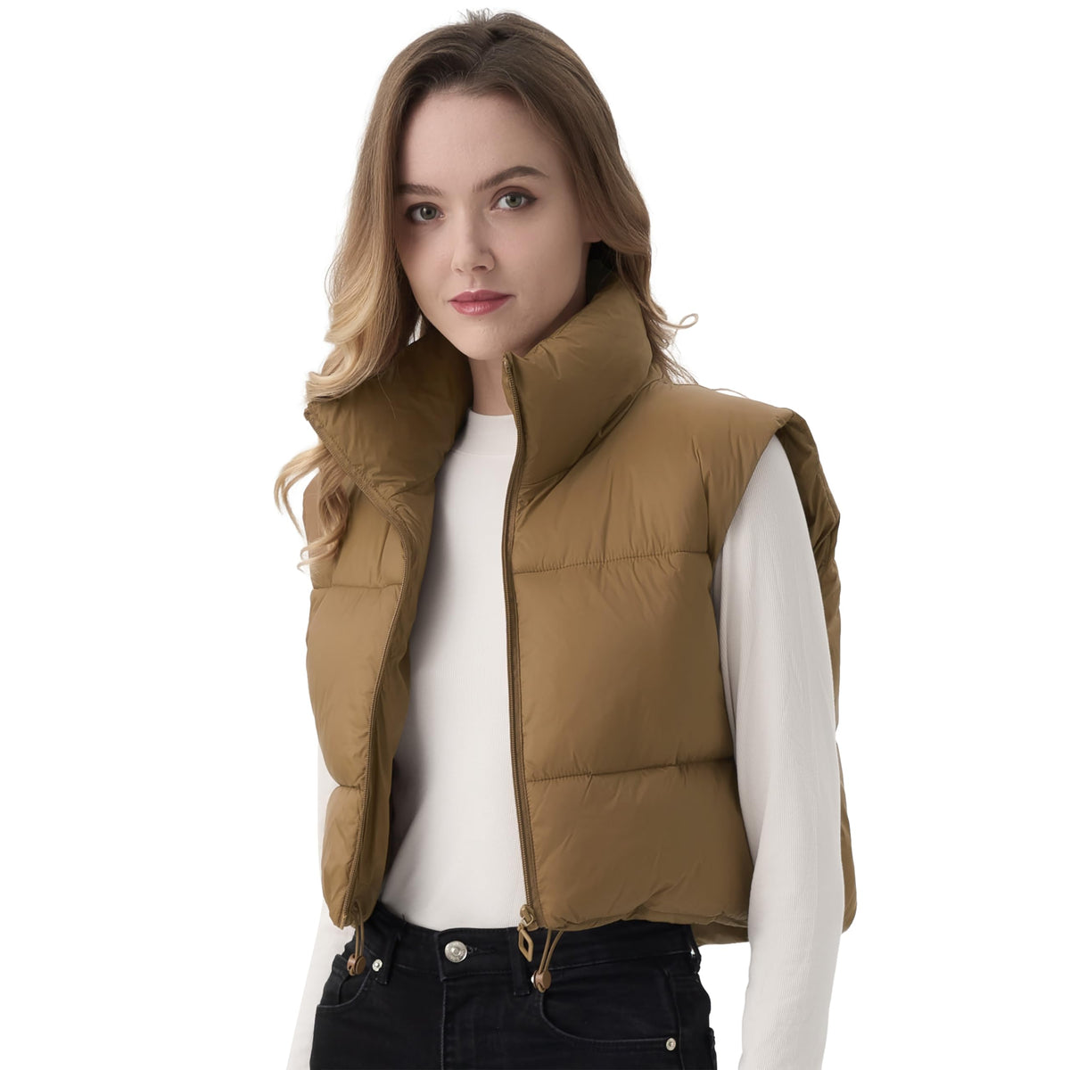 Women's Cropped Puffer Vest Lightweight Sleeveless Warm Vests For Women