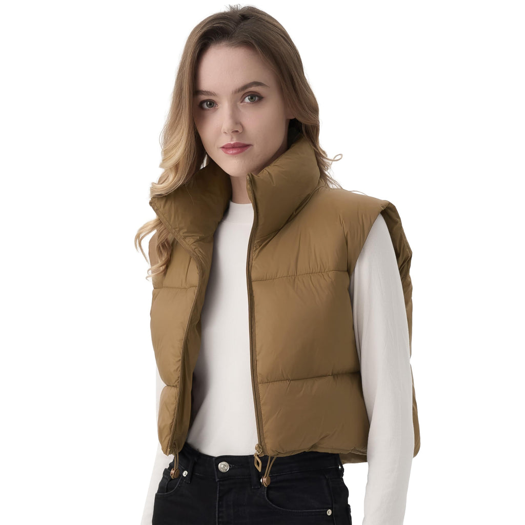 Women's Cropped Puffer Vest Lightweight Sleeveless Warm Vests For Women