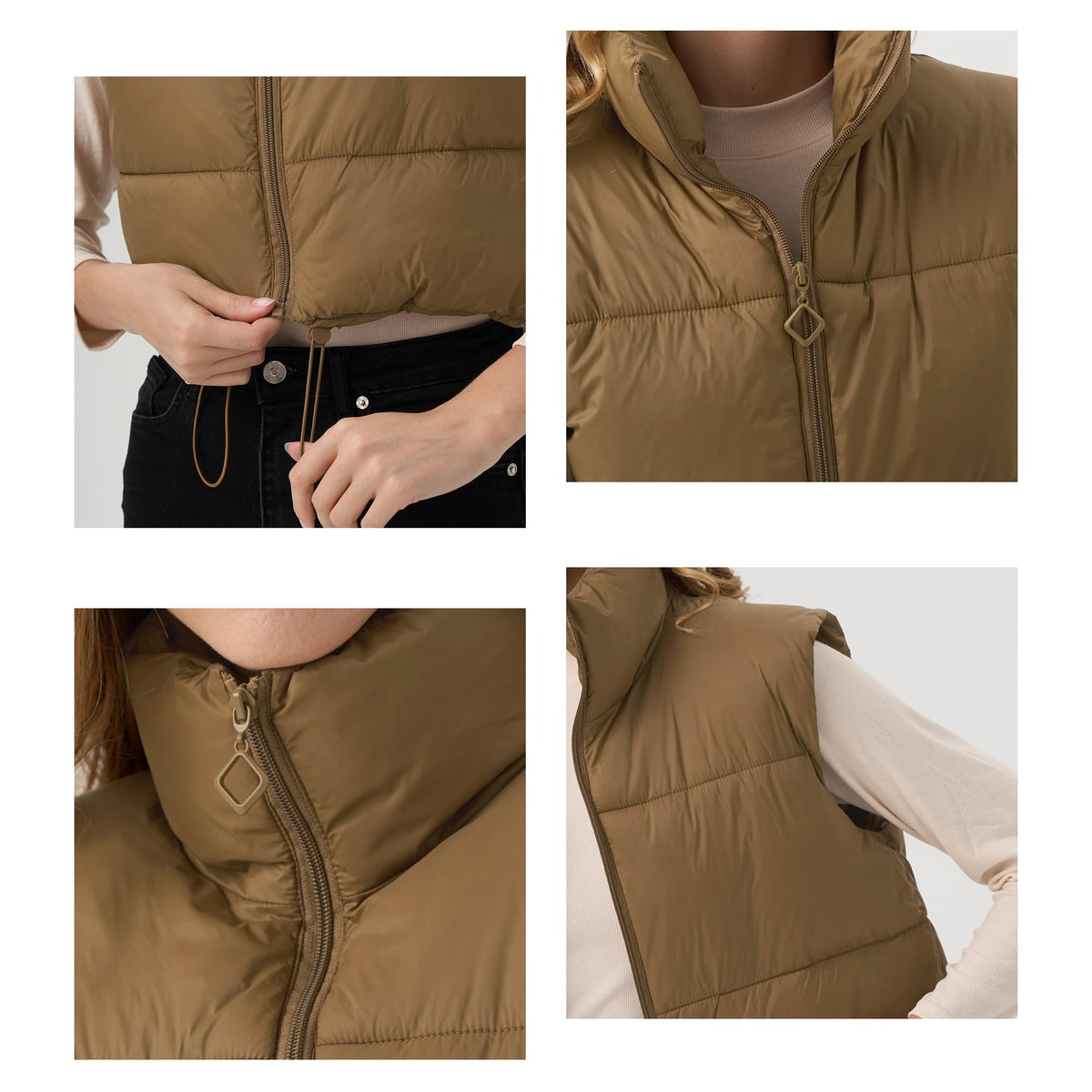 Women's Cropped Puffer Vest Lightweight Sleeveless Warm Vests For Women