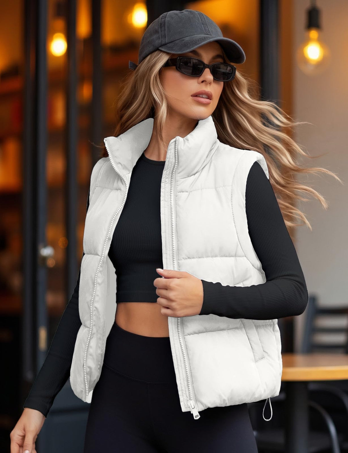 Womens Lightweight Cropped Puffer Vest Quilted Sleeveless Padded Coat