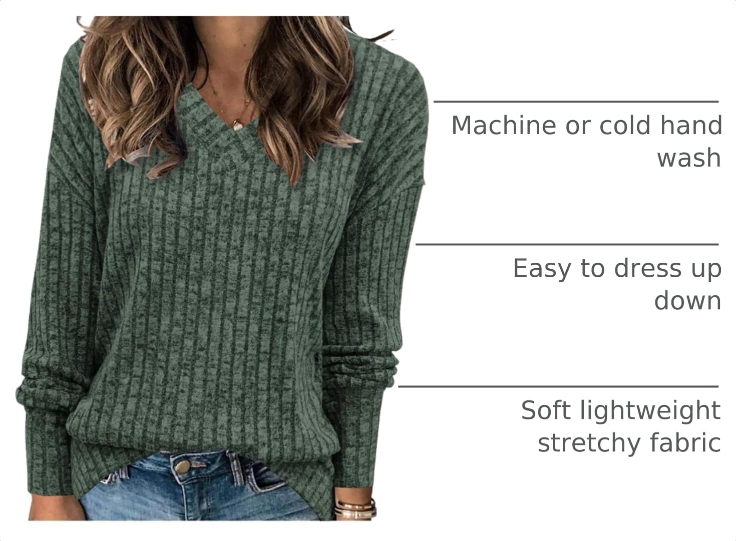Women's Sweatshirts V Neck Long Sleeve Shirts Casual Fall