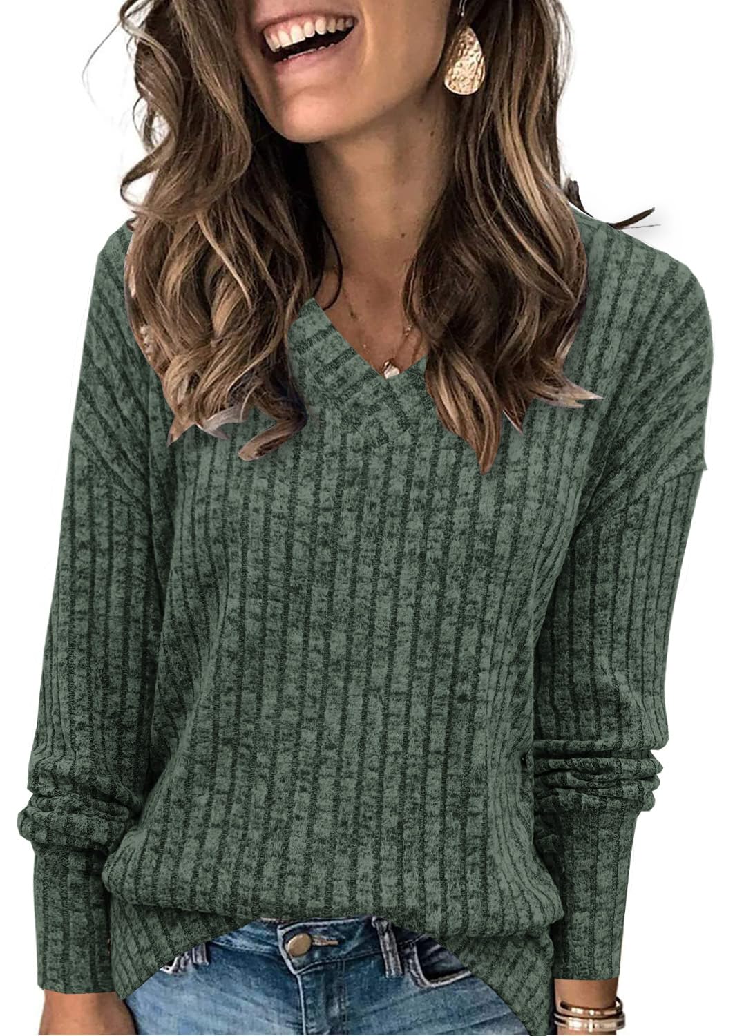 Women's Sweatshirts V Neck Long Sleeve Shirts Casual Fall