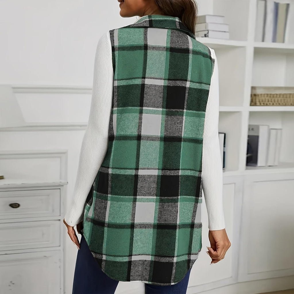 Plaid Vest Cardigan for Women Sleeveless waistcoat Comfy Button Down jacket