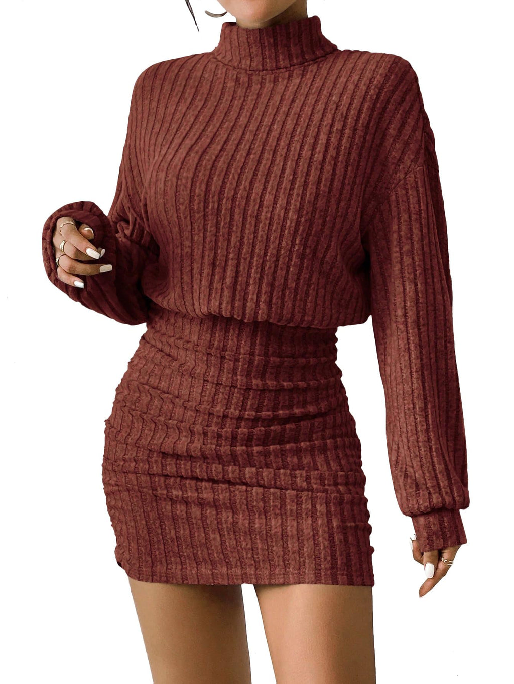 Women's Sweater Dress Ruched Bodycon Mini Dress